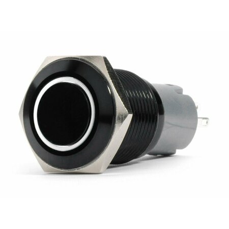 RACESPORT LT SWITCH 19 Millimeter Momentary On/ Off Switch; 6 Amp; Flush Mount; Black; White LED Ring; 12 Volt DC RS-B19MM-LEDW